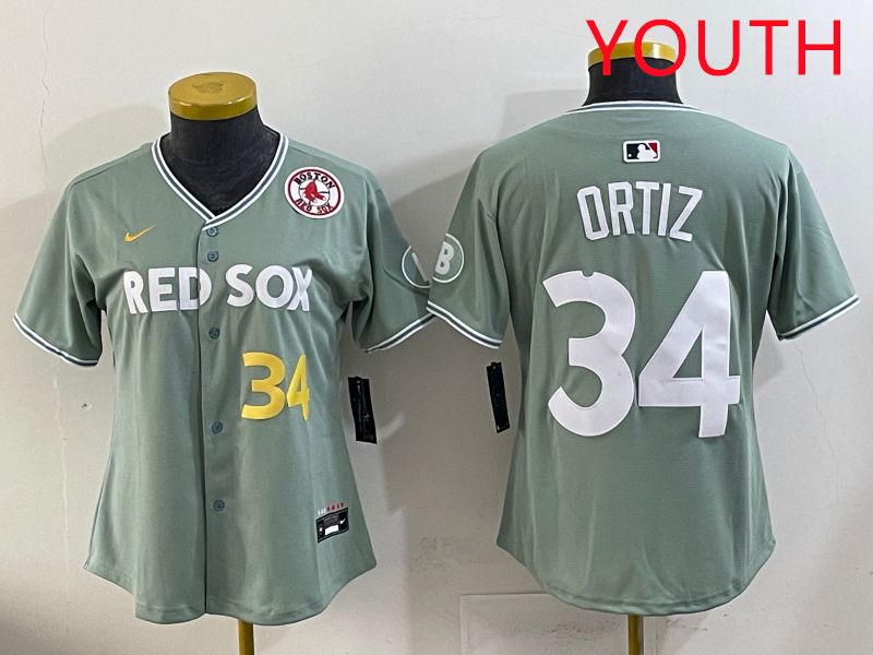 Youth 2025 Boston Red Sox #34 Ortiz Light Green Joint Name Nike MLB Jersey style 6->san francisco giants->MLB Jersey